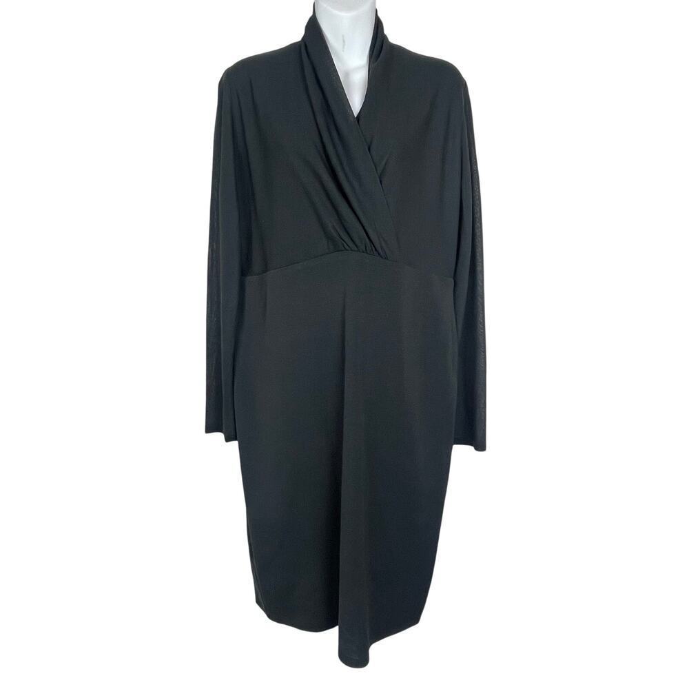 Exclusively Misook Knit Jersey Surplice Midi Dress Size L Gray Long‎ Sleeve